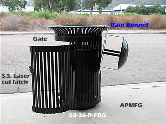 wrought iron trash with gate and bonnet